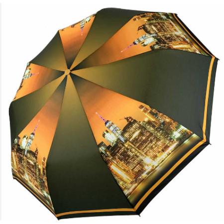 Зонт женский полуавтомат Ночной город складной Коричневый (509-4)