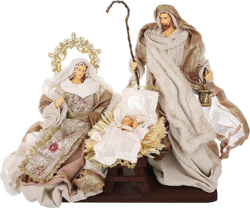 Фигура новогодняя Вертеп 3 шт. на подставке 28 см Золотой