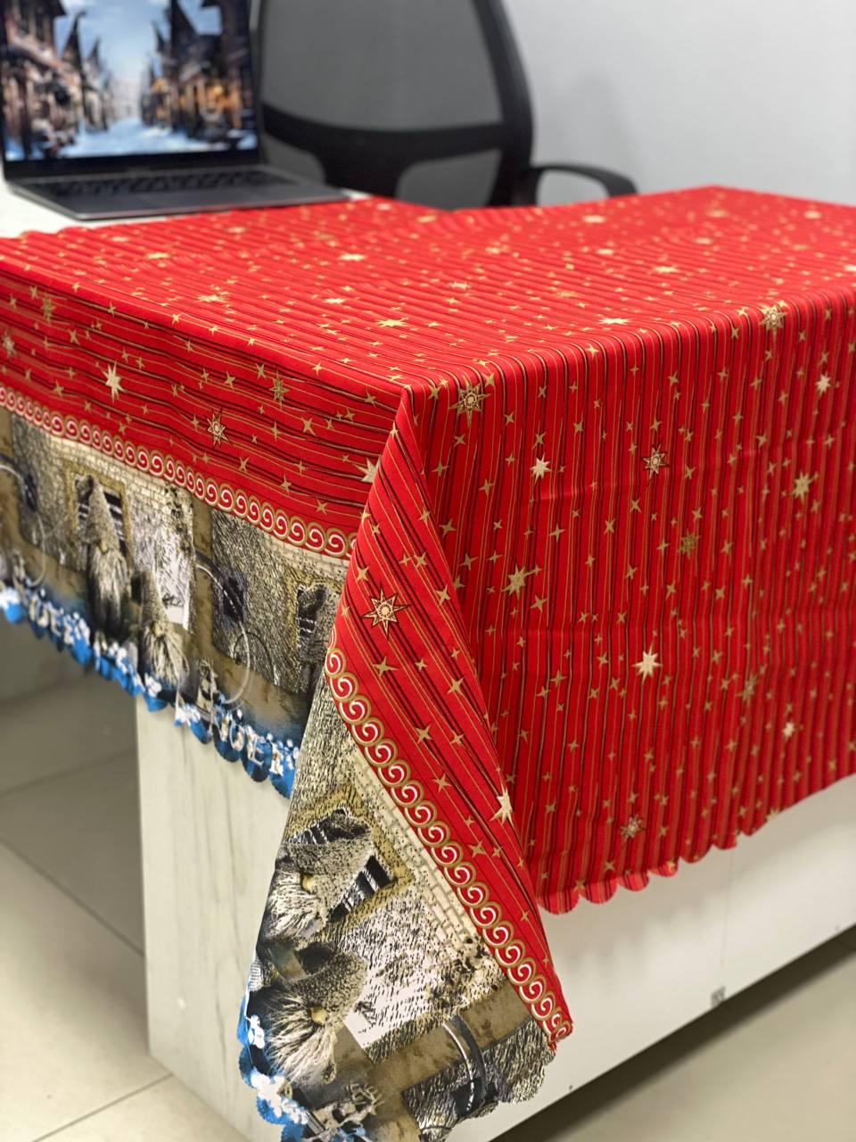 Скатертина новорічна Зірки поліестер 140x180 см Червоний (12962933)