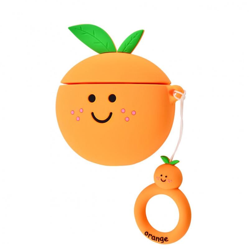 Футляр противоударный силиконовый Smile Fruits для наушников AirPods 1/2 с кольцом Orange (00000031657_6)