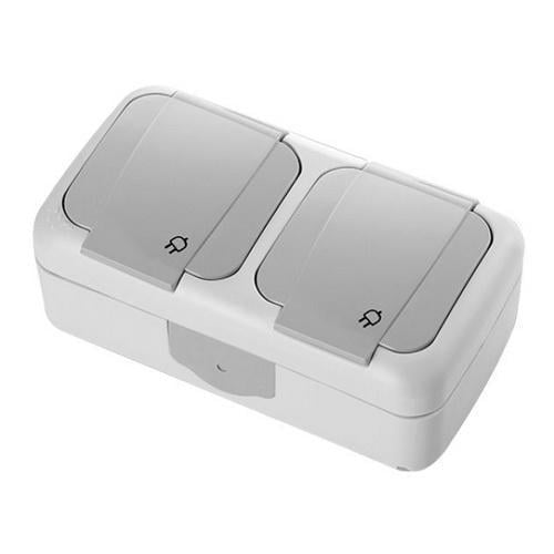 Розетка VI-KO Palmiye двойная с заземлением и крышкой накладной 10 шт. Серый (00000027309)