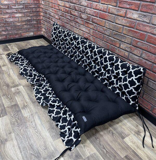 Подушка Comfort Home Geometry black на поддоны/качели/каркасы/садовую мебель комбинированная с рюшей 100х50х50 см