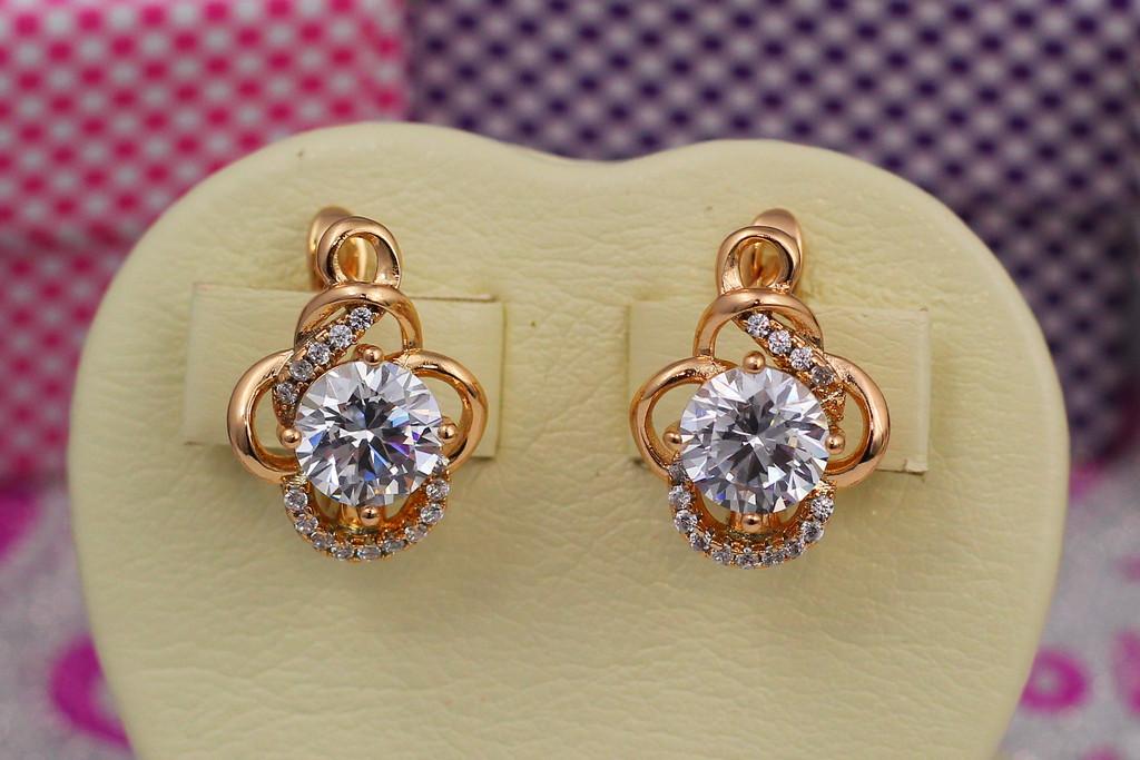 Серьги Xuping Jewelry Завитушки с камнем 1,8 см Золотистый