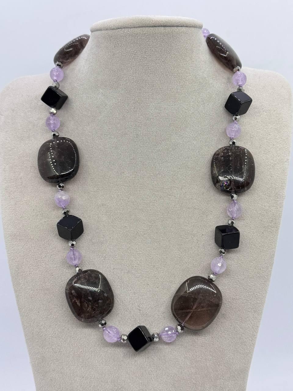 Бусы аметист/агат/дымчатый кварц 45 см Комбинированный (12378)