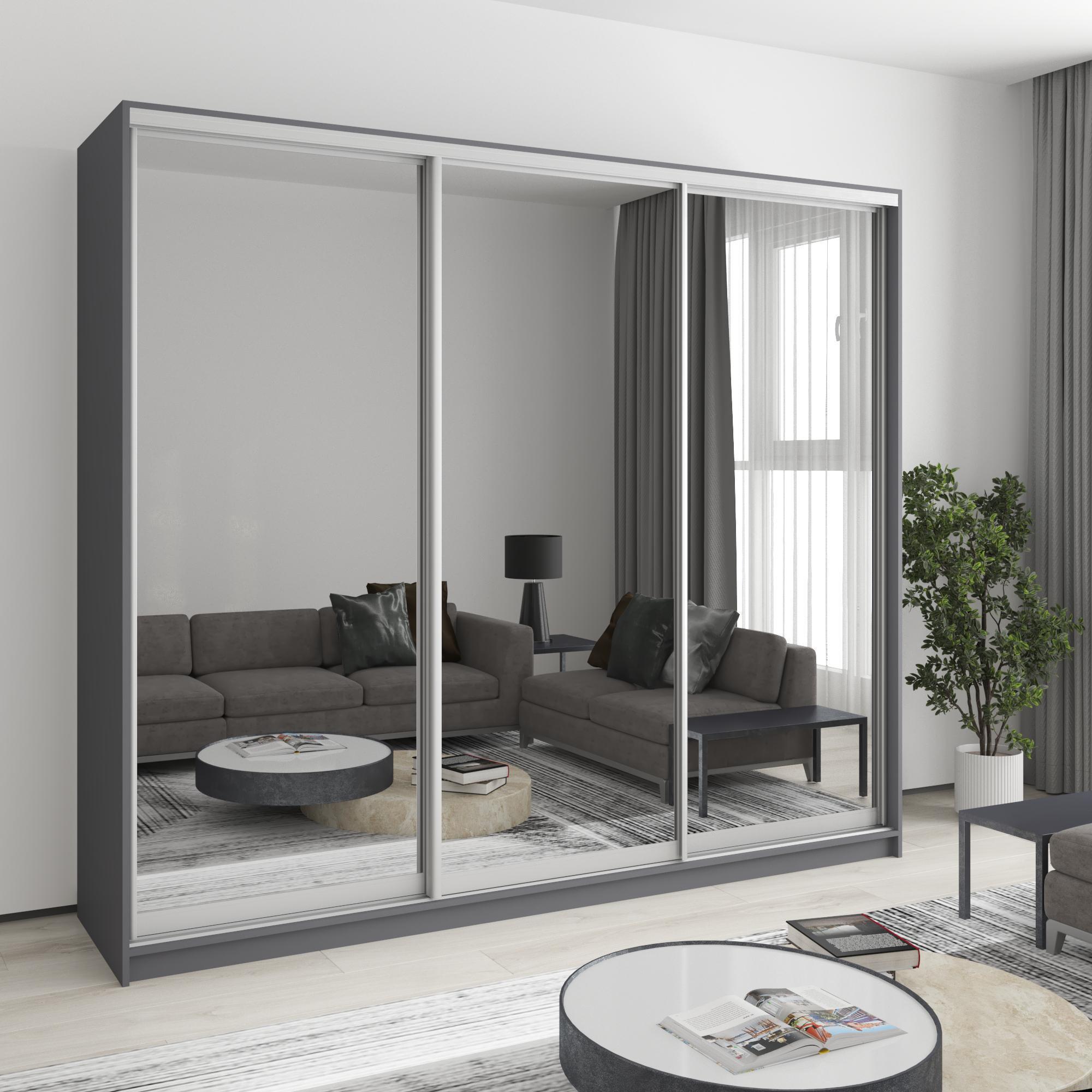 Шкаф-купе трехдверный MebelStar Комбо AL 3 Зеркала 240x60x210 см Антрацит (MBS-3396)