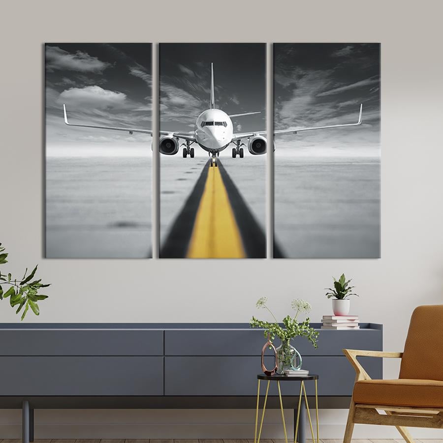 Модульная картина триптих Белый самолёт 78x48 см (109-31)