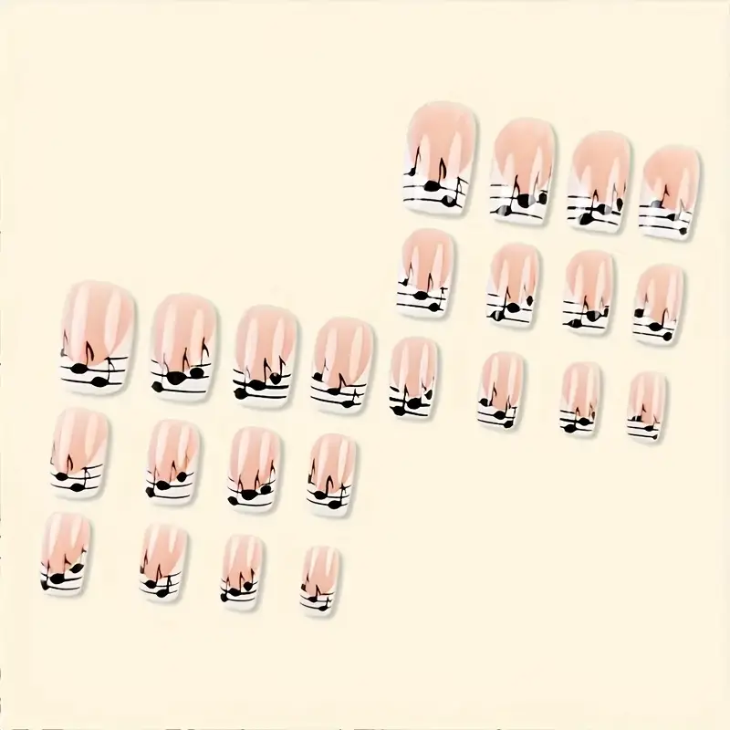 Ногти накладные френч Ноты трапеция средней длины с клеевыми стиками 24 шт. Белый с черным (3000003755) - фото 3 Ногти накладные френч Ноты трапеция средней длины с клеевыми стиками 24 шт. Белый с черным (3000003755) - фото 3