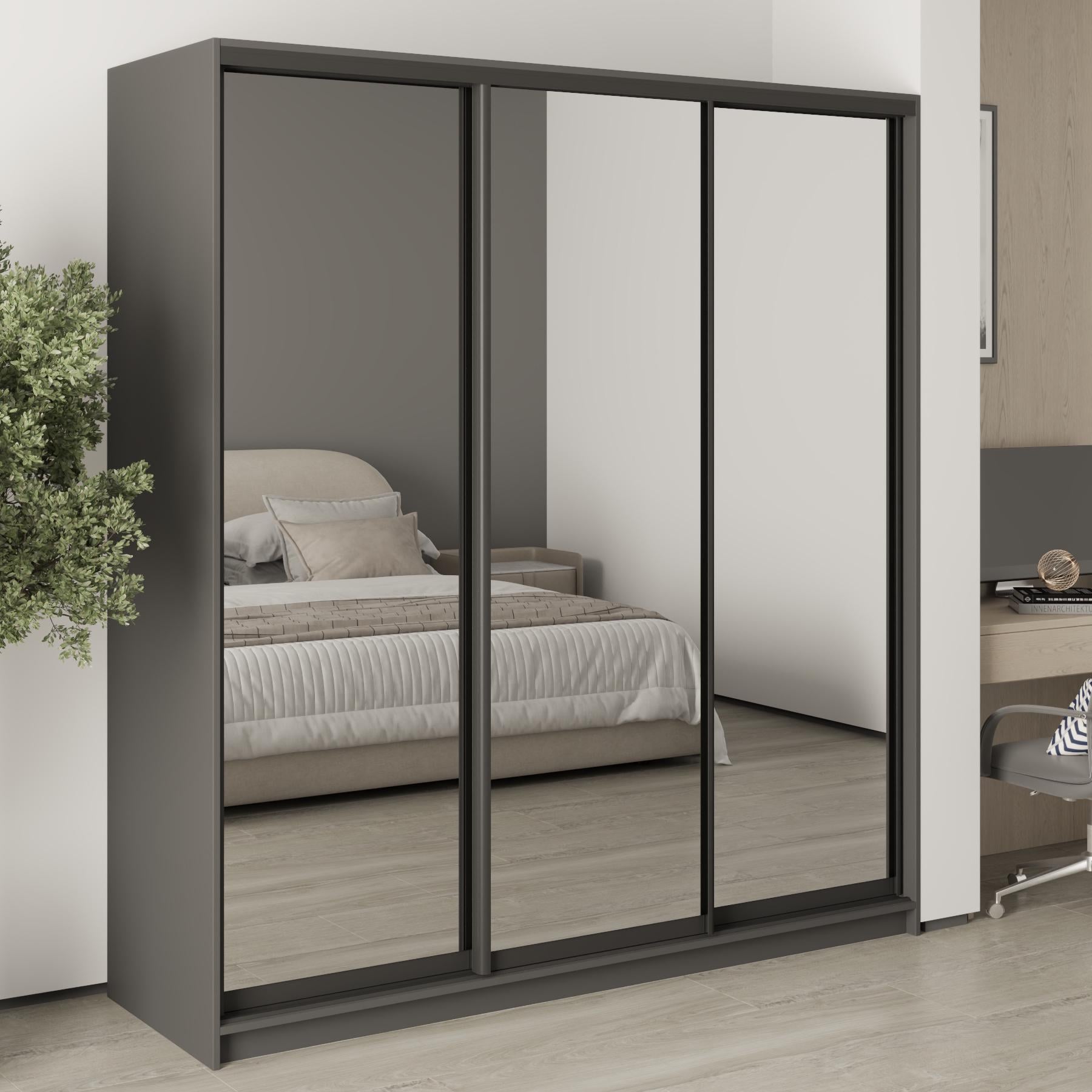 Шкаф-купе трехдверный MebelStar Комбо BG 3 зеркала 190x45x210 см Антрацит (MBS-9249)