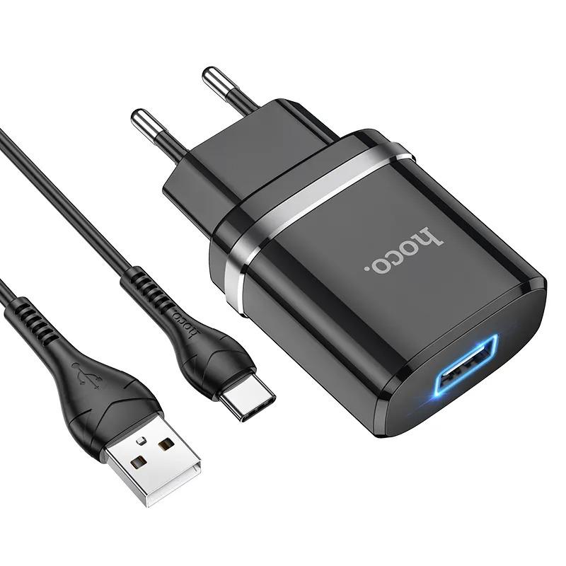 Сетевое зарядное устройство Hoco N1 12 W 2,4 A с USB разъемом и кабелем Type-С Черный (221137) - фото 2