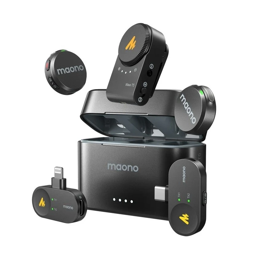 Микрофон петличный Maono Wave T5 COMBO для камеры для смартфона Type-C Lightning Android и iPhone (136144) Микрофон петличный Maono Wave T5 COMBO для камеры для смартфона Type-C Lightning Android и iPhone (136144)