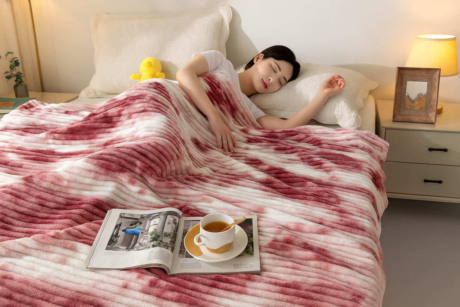 Плед флисовый евро Волна 220х240 см Багряно-бежевый (F-1-108-60/red)