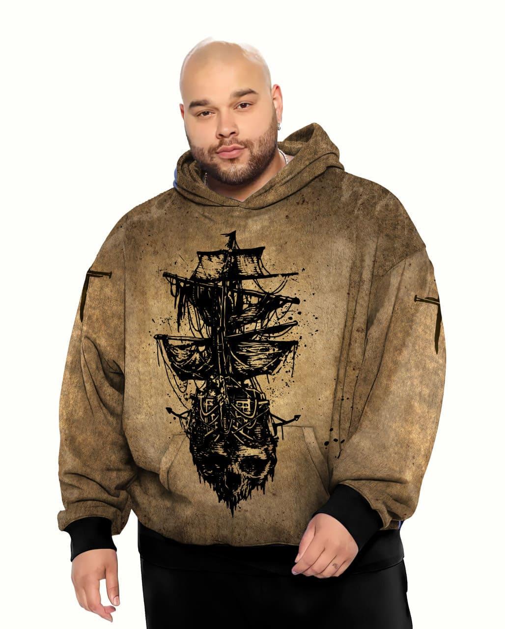 Худі чоловіче Корабель Череп батал 6XL Коричневий (11196)