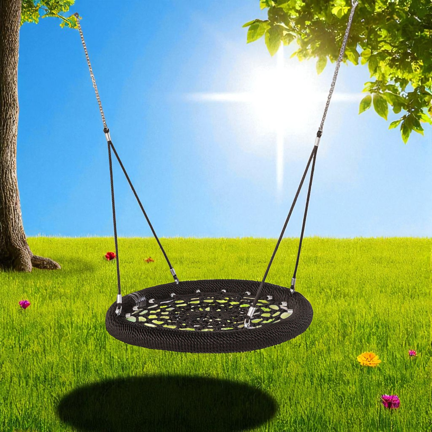Гойдалка-гніздо з металевим каркасом WCG Lumen для дитячих майданчиків/терас 100 см Чорний (W-102B) - фото 2
