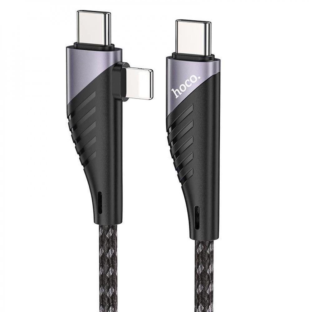 Кабель Hoco U95 2in1 Freeway 2in1 Type-C to Type-C/Lightning PD 60 W 1,2 м Black (31965)