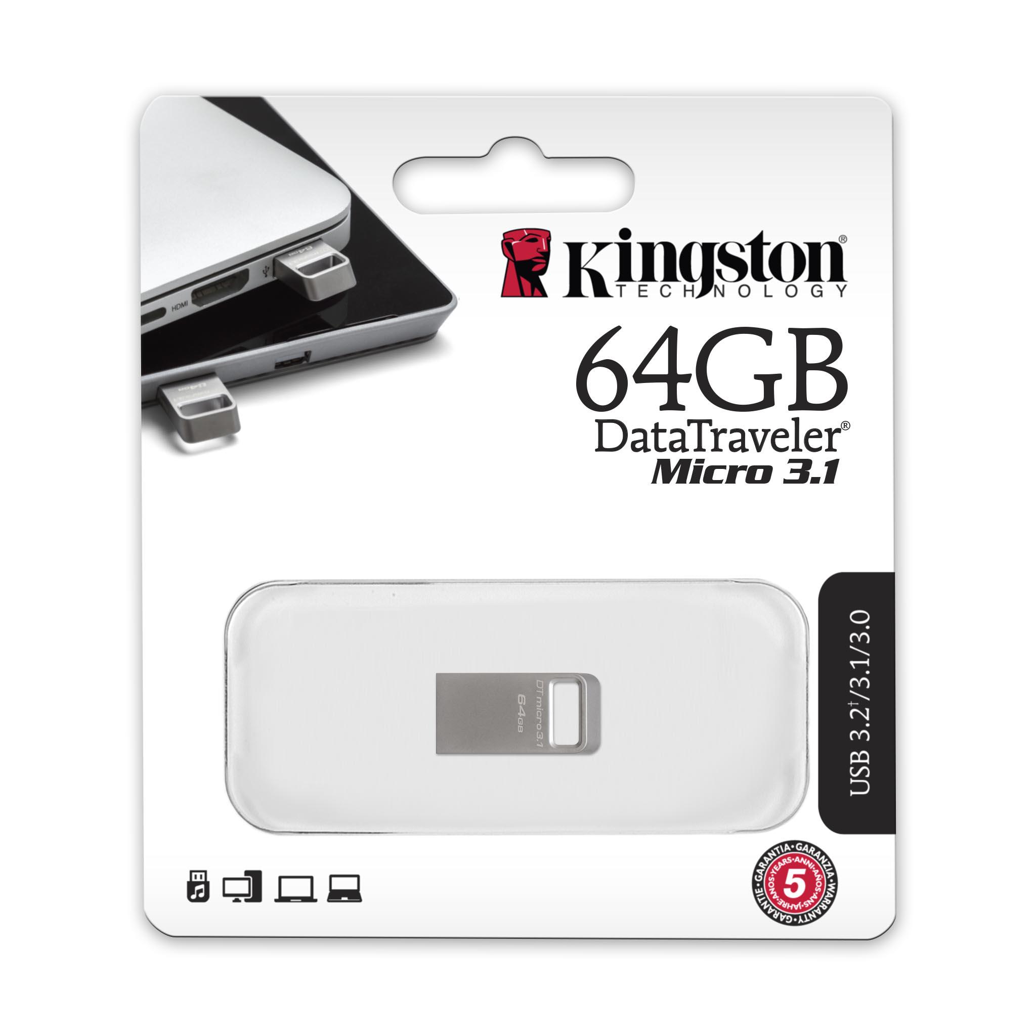 Флэш-память USB Kingston 3.2 Type-A Gen1 DT Micro R200MB/s 64 GB Metal (DTMC3G2/64GB) - фото 3