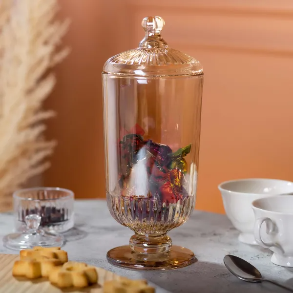 Конфетница стеклянная на ножке с крышкой Коричневый (HP-YH-17) - фото 4