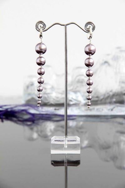 Сережки довгі з фіолетовими перлами Мармелад ручна робота (ER-0076)