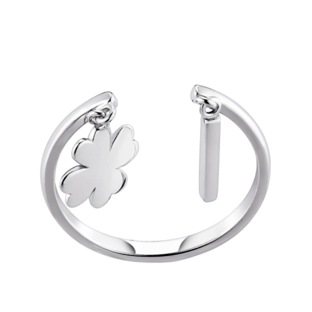 Кольцо с клевером без камней серебро 925 пробы родированное 1,66 г р. 16-16,5 (вс676р)