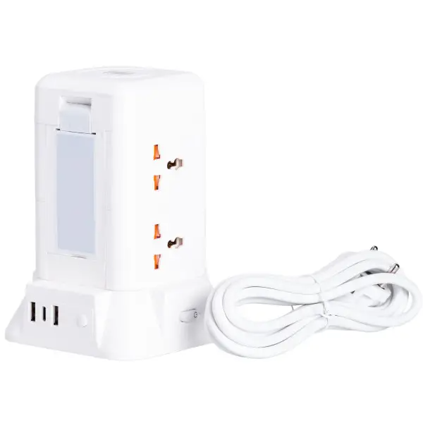 Фильтр-удлинитель сетевой TOWER 6 розеток LED-лампа 3USB + 1PD 2,8 м Белый (HP-5-1) - фото 6 Фильтр-удлинитель сетевой TOWER 6 розеток LED-лампа 3USB + 1PD 2,8 м Белый (HP-5-1) - фото 6