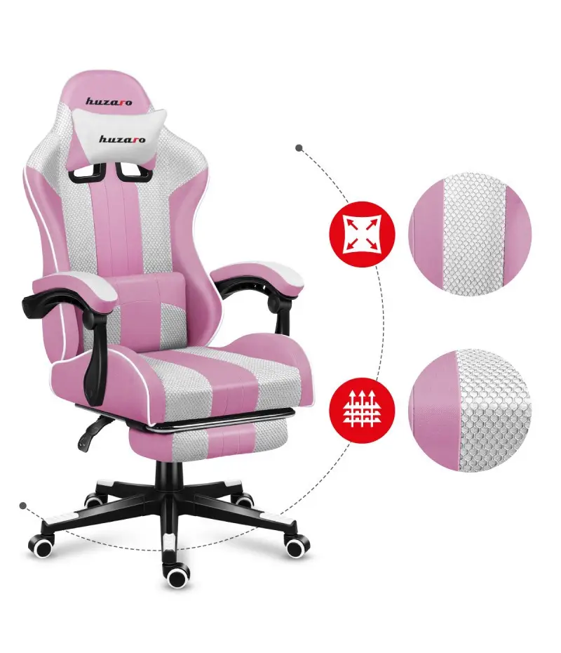 Крісло геймерське Huzaro Force 4.7 Pink тканина з підставкою для ніг до 140 кг Рожевий - фото 9