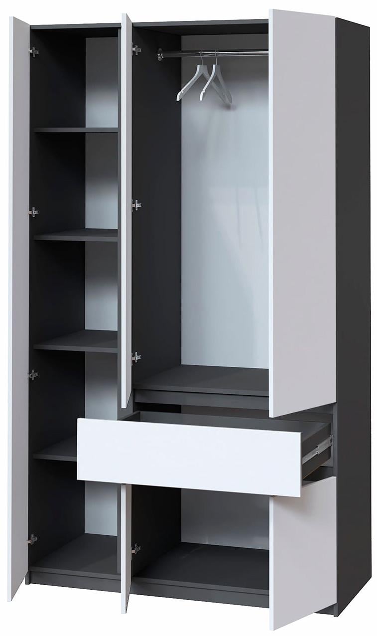 Шкаф для одежды без ручек с полками и ящиком из ЛДСП 1221х2000х520 мм Антрацитовый/Белый (20477) - фото 2 Шкаф для одежды без ручек с полками и ящиком из ЛДСП 1221х2000х520 мм Антрацитовый/Белый (20477) - фото 2
