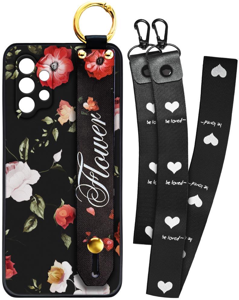 Чохол SHLab для Samsung Galaxy A32 A325 Flower Black + два ремінці з карабіном (25764)
