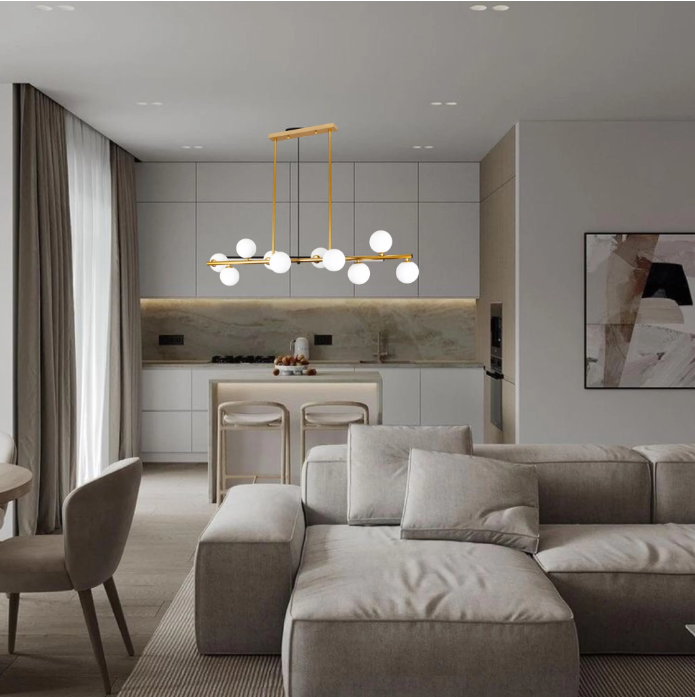 Люстра довга на 10 ламп з білими кулями Золотий (61-J2023-10 BRONZE+WH) - фото 2 Люстра довга на 10 ламп з білими кулями Золотий (61-J2023-10 BRONZE+WH) - фото 2