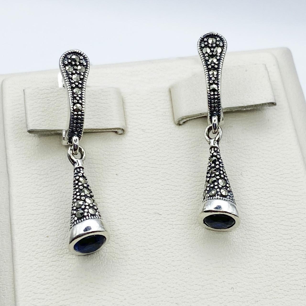 Серьги серебряные с сапфиром и марказитом 5,81 г (2226710735)