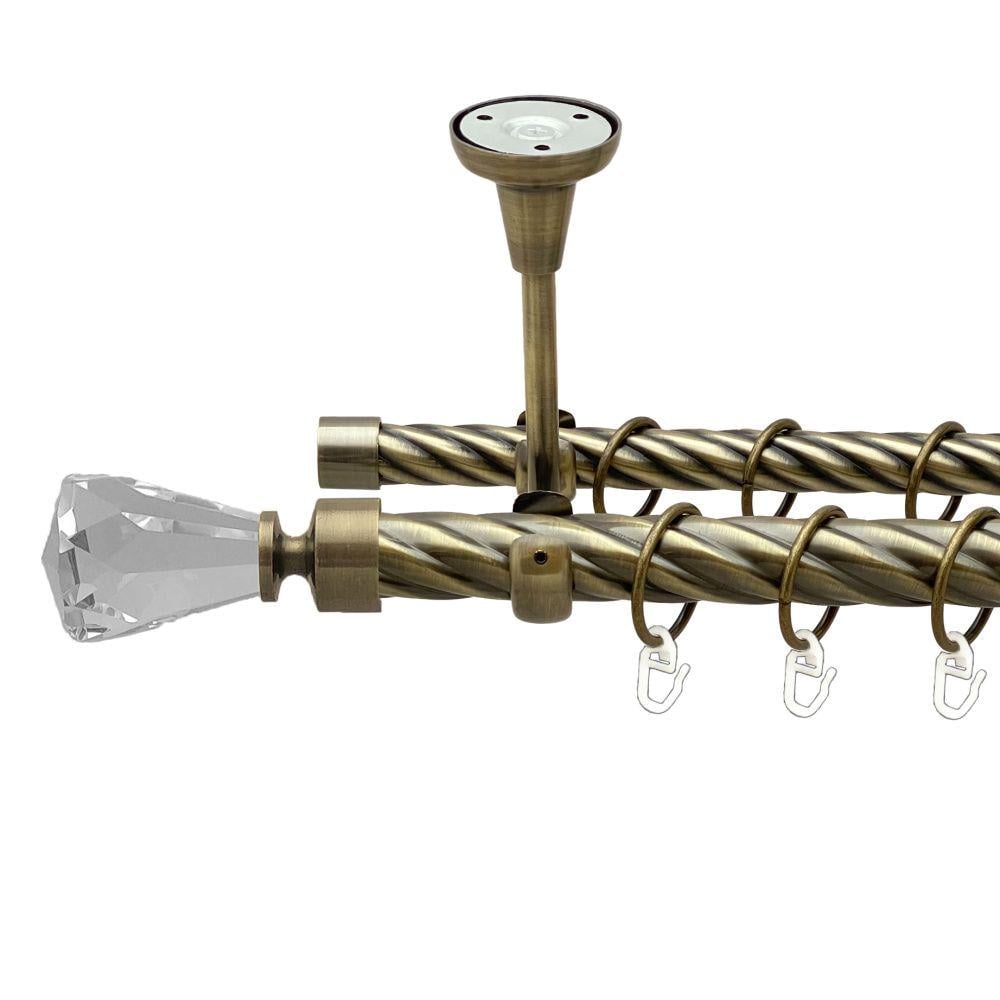 Карниз Orvit Лучетта металевий дворядний відкритий до стелі скручена труба кільце металеве 25/19 мм 300 см Антик (00-00019105)