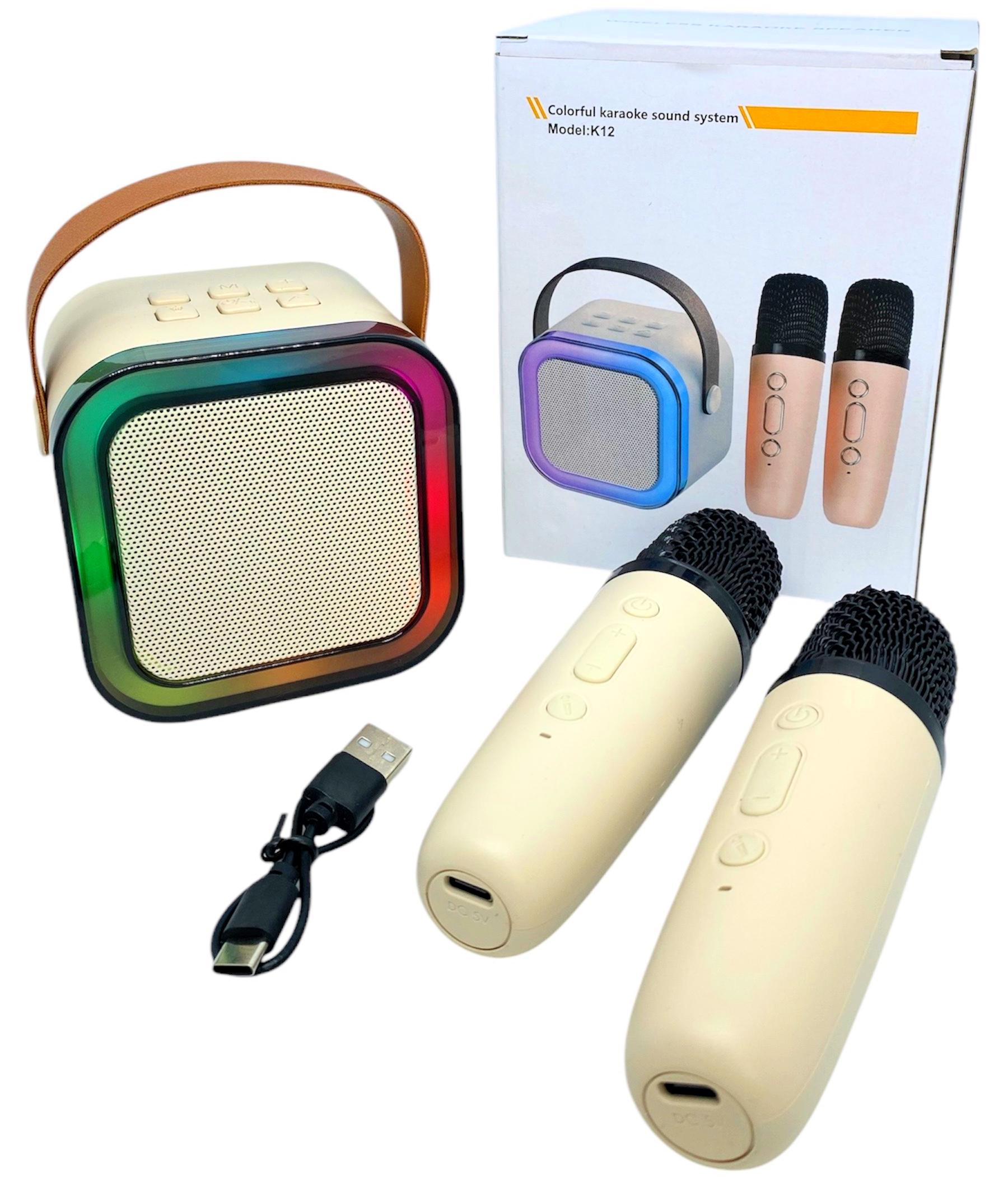 Караоке система детская с 2 микрофонами bluetooth K12 с подсветкой регулятором громкости беспроводная с подсветкой