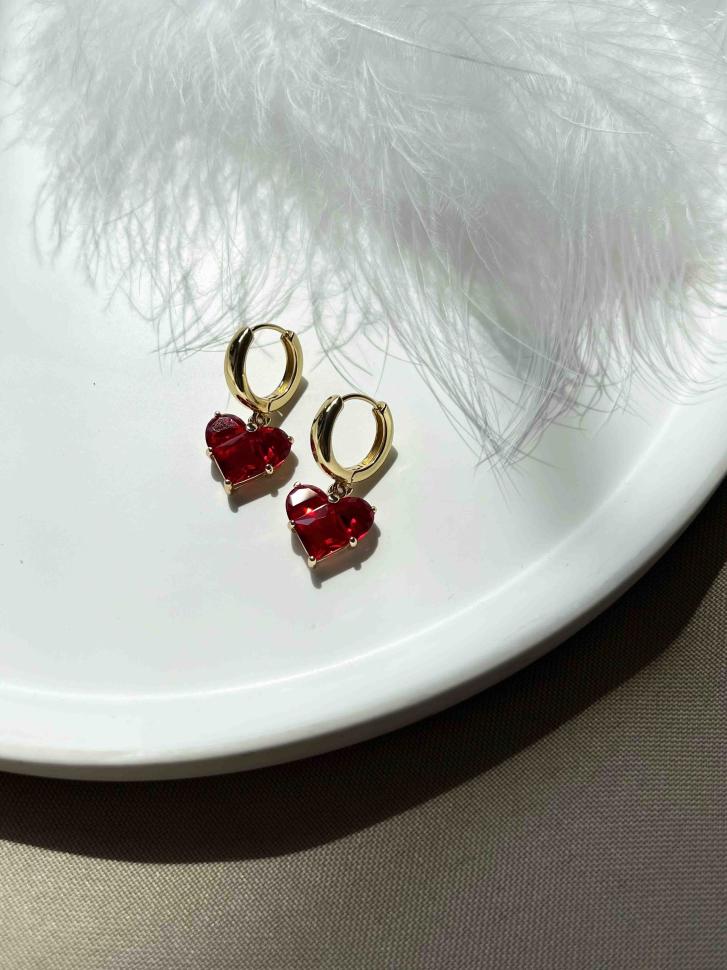 Серьги с красным сердцем (5354)