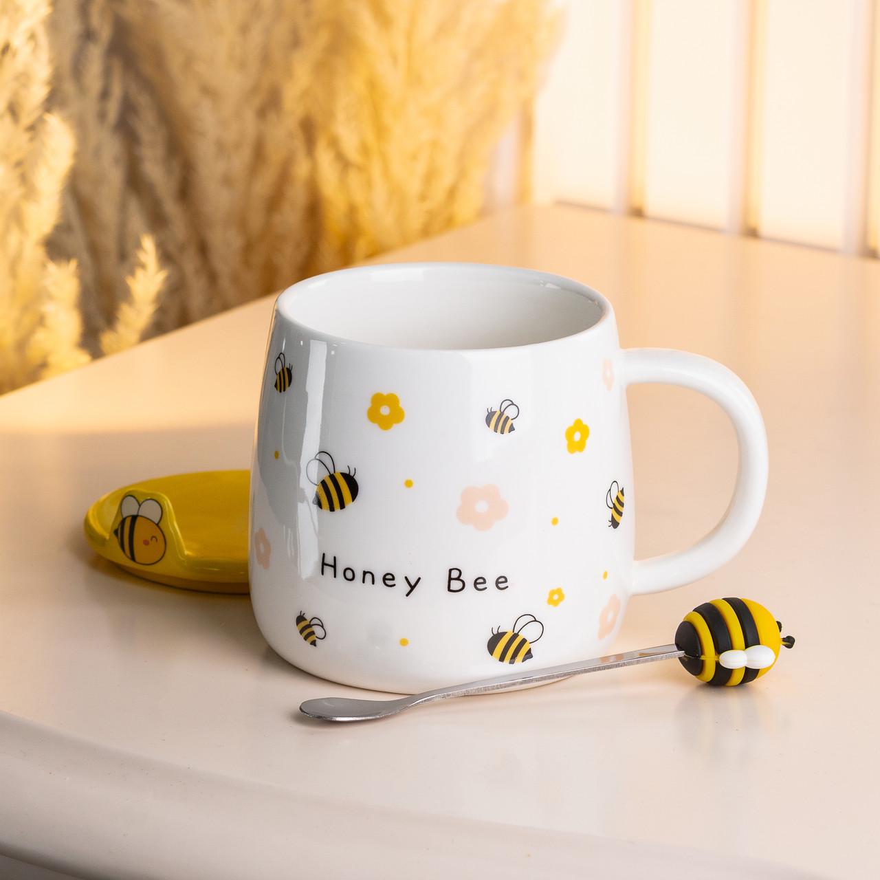 Чашка керамічна Bee honey bee з кришкою та ложкою 450 мл (HP7199WY) - фото 2