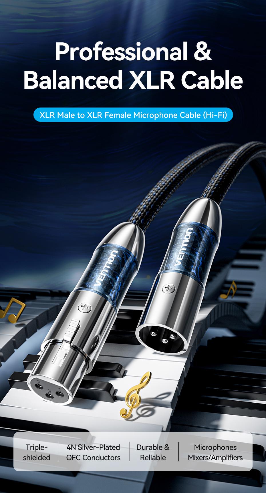 Кабель мікрофонний Vention XLR 5 м Балансний посріблена мідь OFC потрійне екранування 5 м Синій (BLALJ) - фото 2 Кабель мікрофонний Vention XLR 5 м Балансний посріблена мідь OFC потрійне екранування 5 м Синій (BLALJ) - фото 2