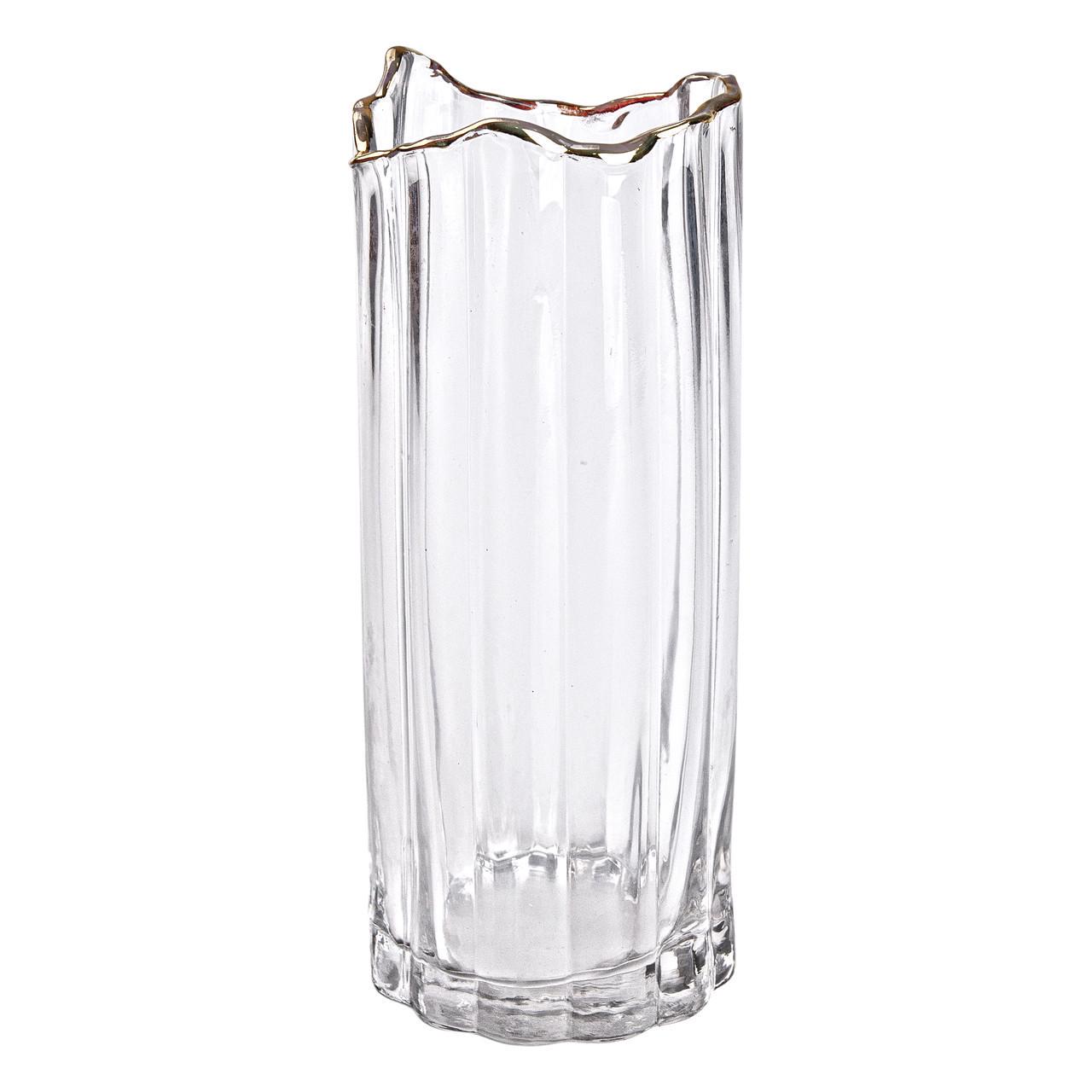 Ваза для цветов декоративная стеклянная с золотой окантовкой 10x10x24,5 см (4940)