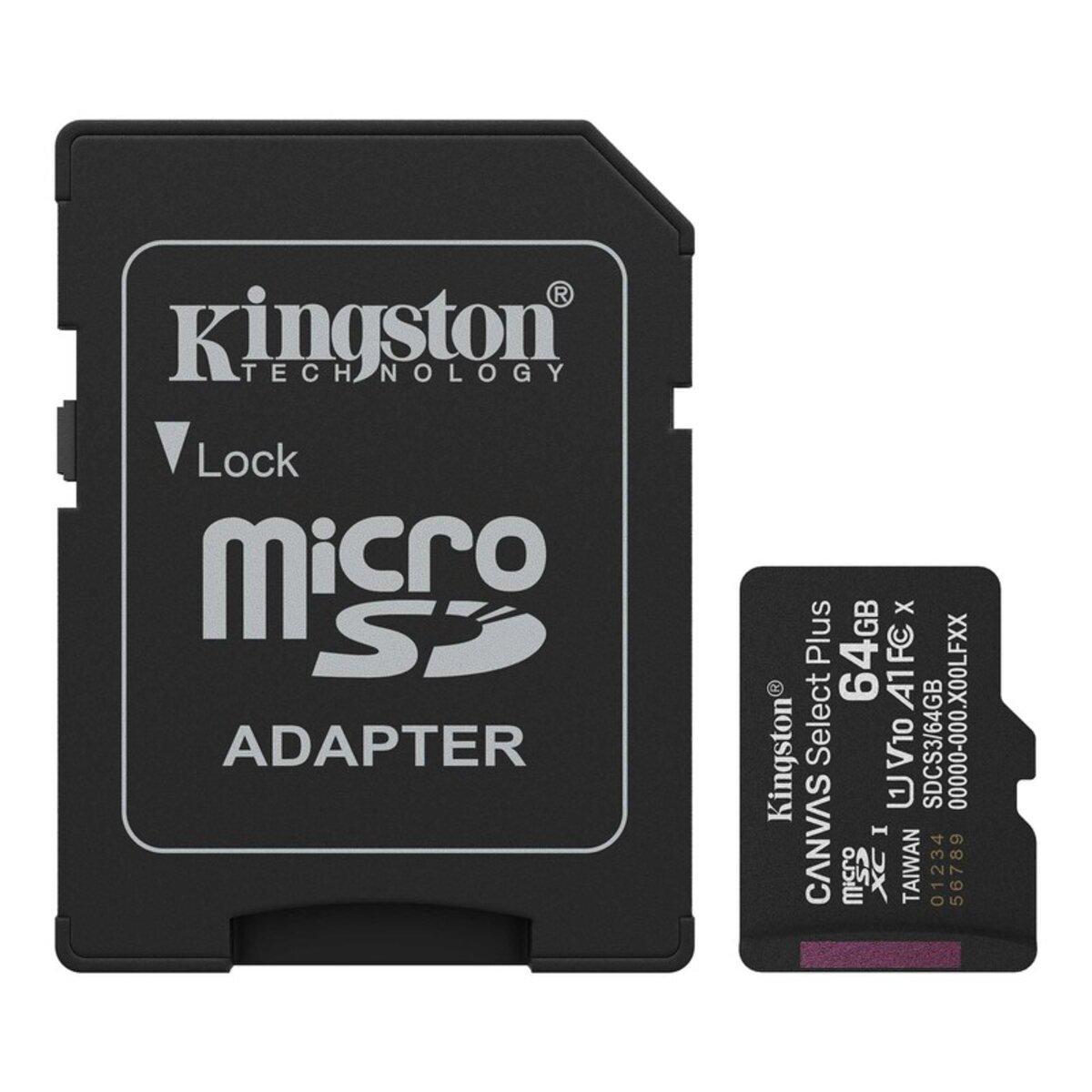 Карта памяти Kingston Canvas Select Plus Gen3 microSDXC UHS-1 class 10 A1 R-100MB/s adapter SD 64Gb (SDCS3/64GB)