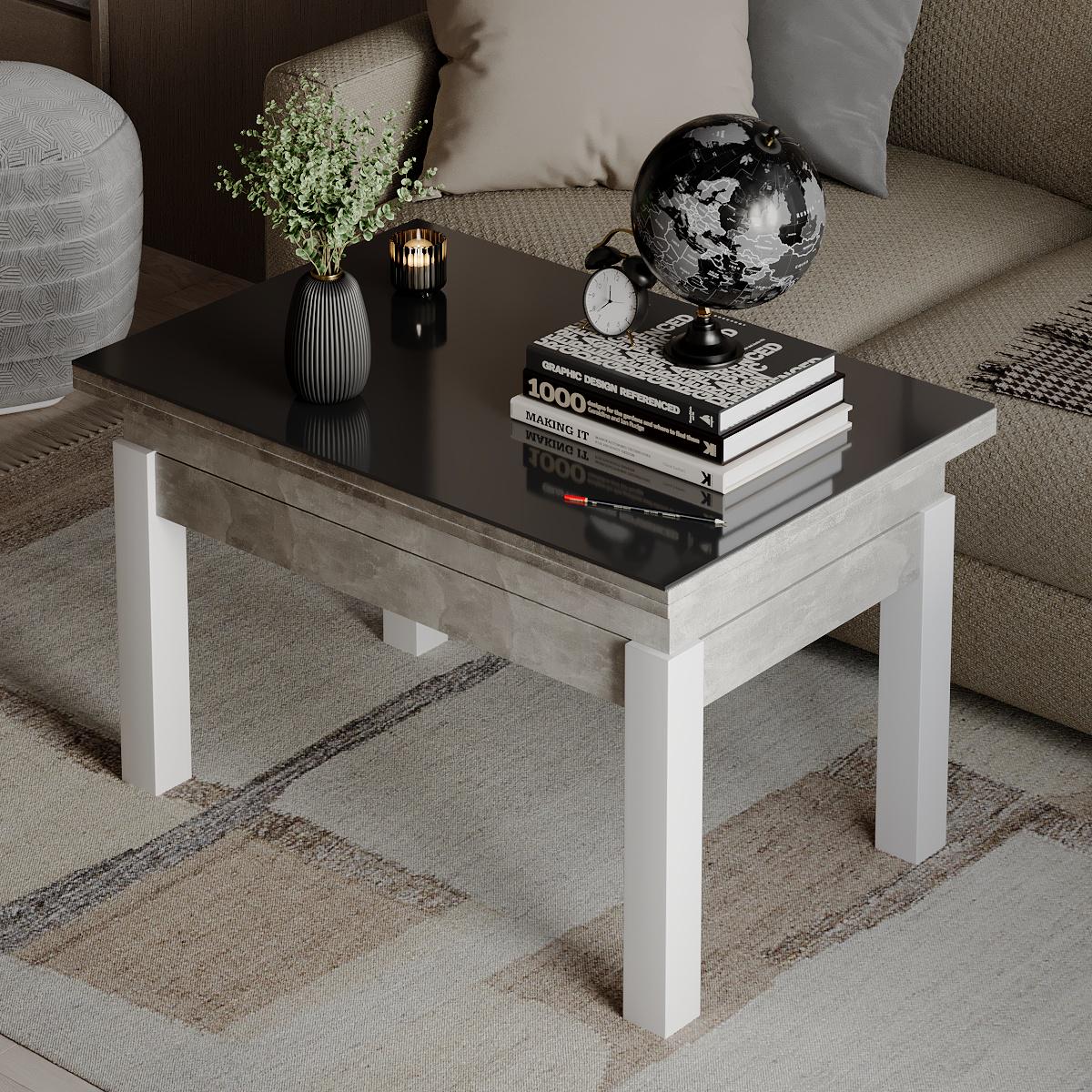 Журнальний стіл-трансформер B-Fly Glass 900x554x600 мм Ательє світлий/Білі ніжки/Графітове скло (GATB10040400112) - фото 3 Журнальний стіл-трансформер B-Fly Glass 900x554x600 мм Ательє світлий/Білі ніжки/Графітове скло (GATB10040400112) - фото 3