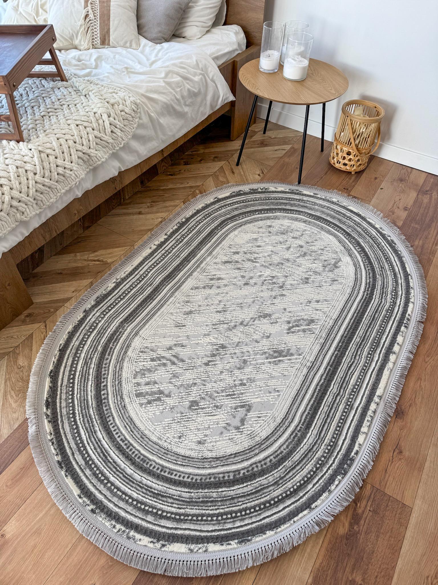 Ковер овальный низковорсовый 100х200 см Серый