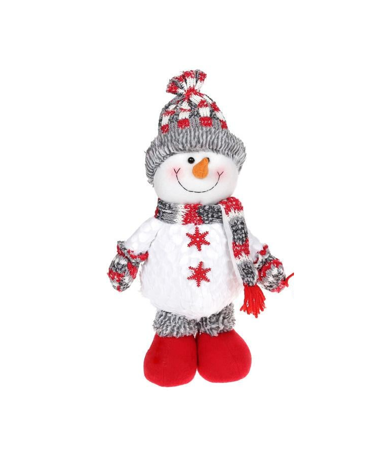 Игрушка мягкая Снеговик 38 см Бело-серый/красный