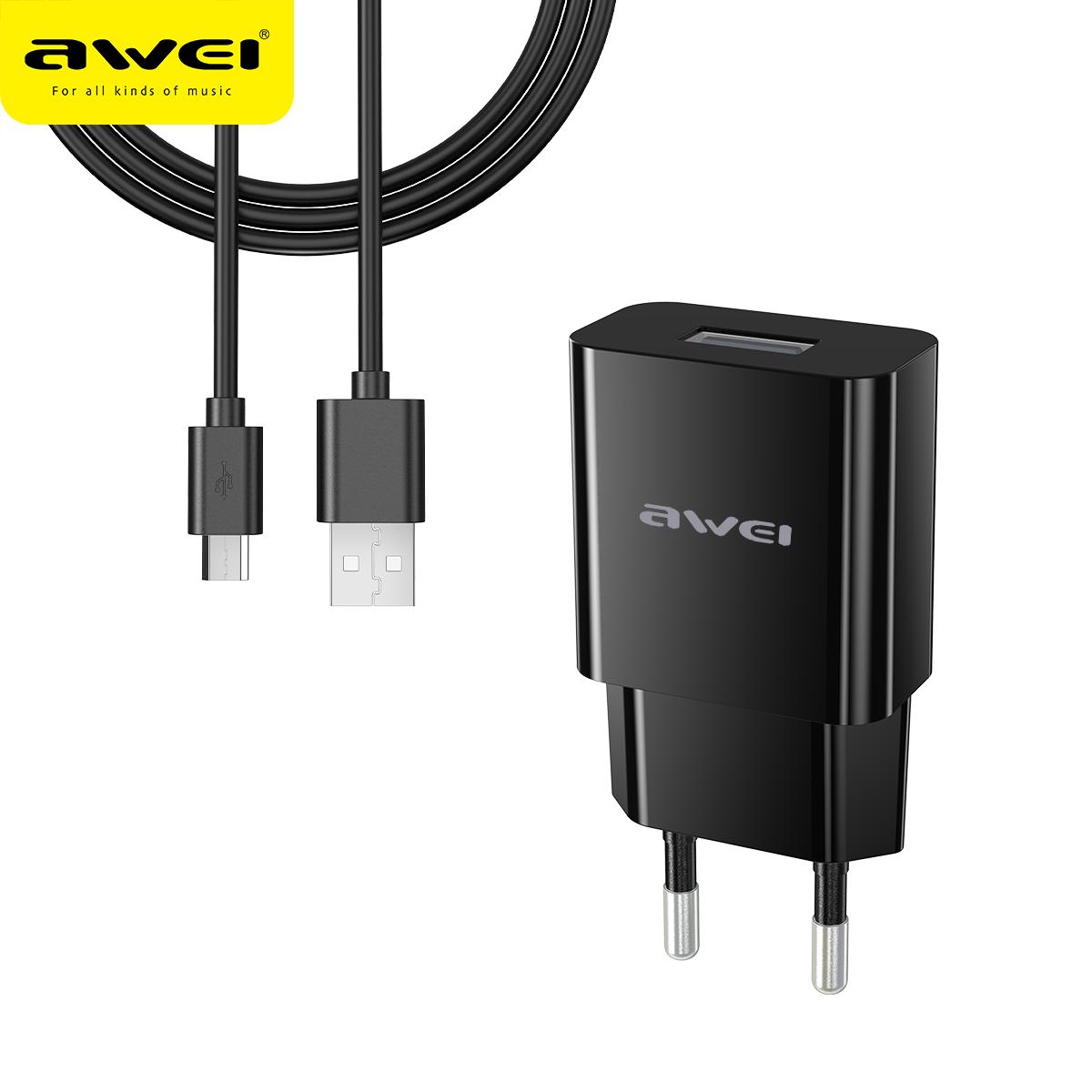 Сетевое зарядное устройство AWEI C-810 Travel charger 1USB 2.4A кабель Micro USB Black - фото 3