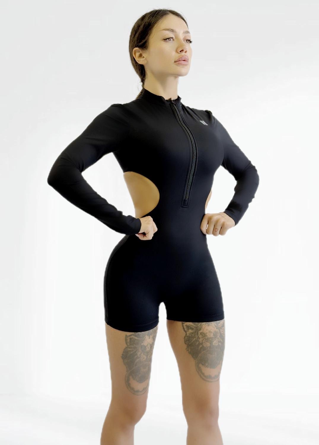 Комбинезон женский спортивный LILAFIT с шортами пуш ап/длинный рукав M Черный (LFJ000064)