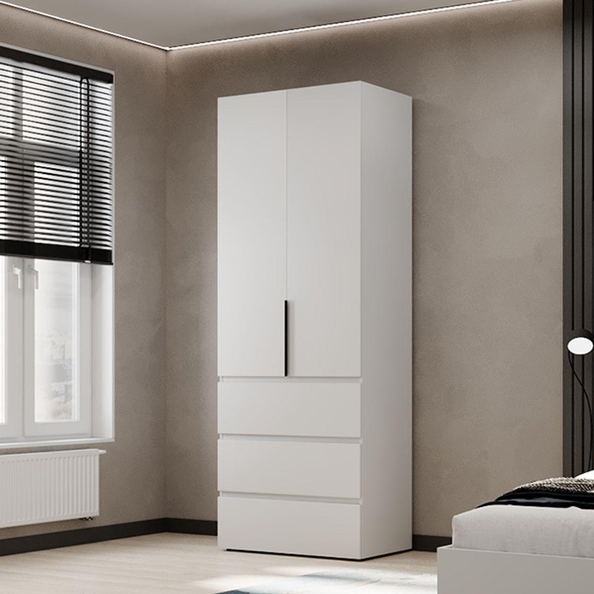 Шафа у спальню AiH Light дводверна з 3 шухлядами/штангою та полицею 80x220x50 см Білий діамант (LT12010000000)