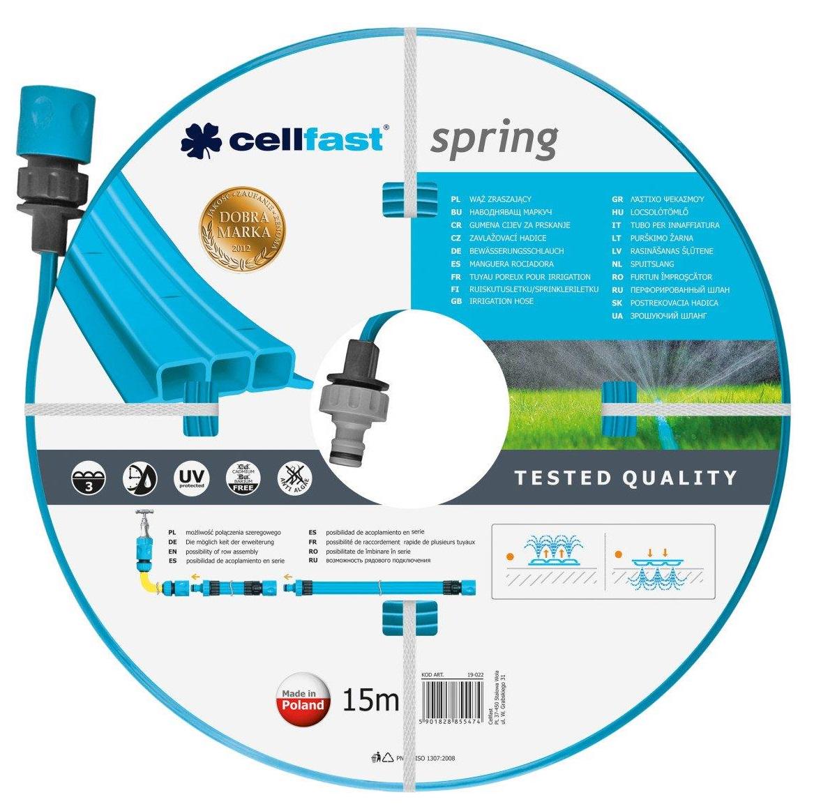 Шланг садовий перфорований Cellfast SPRING 1/2" тиск до 3 Бар 15 м Блакитний (19-022)