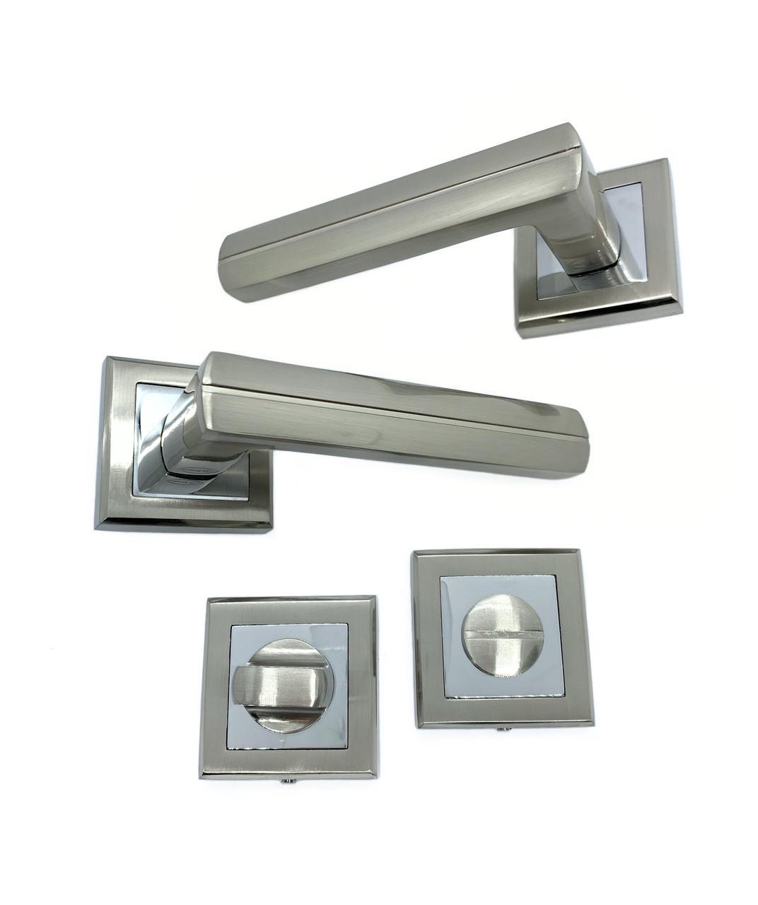 Межкомнатная ручка-защелка на розетах Vortex AS-24 SN/CP WC