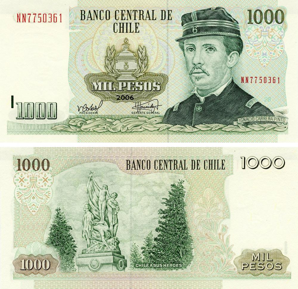 Коллекционная банкнота Чили 1000 песо 2006 UNC P154 (Б15880)