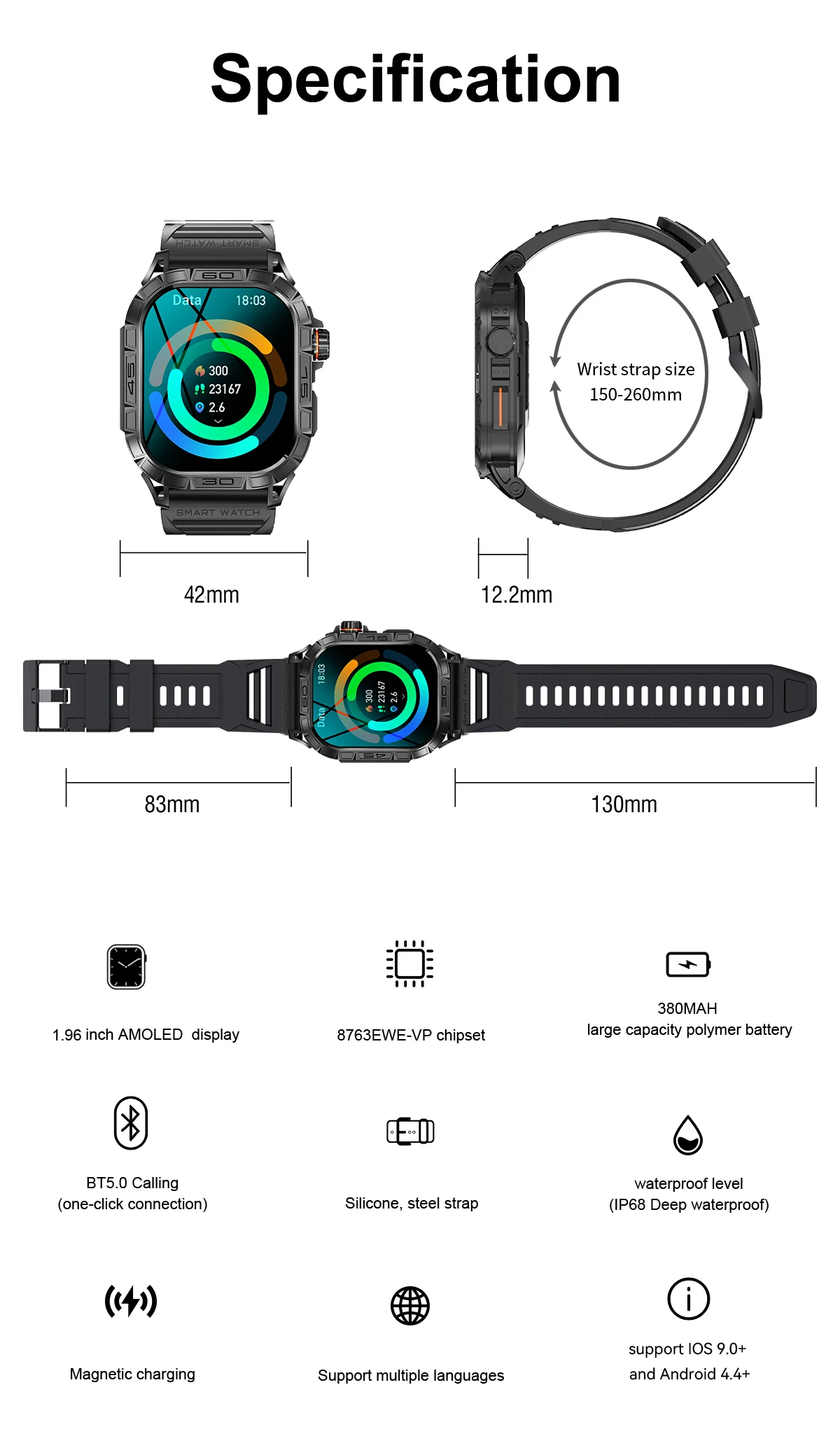 Смарт-годинник Modfit Navi Compass Ultra водонепроникний з компасом Black (20621226) - фото 7