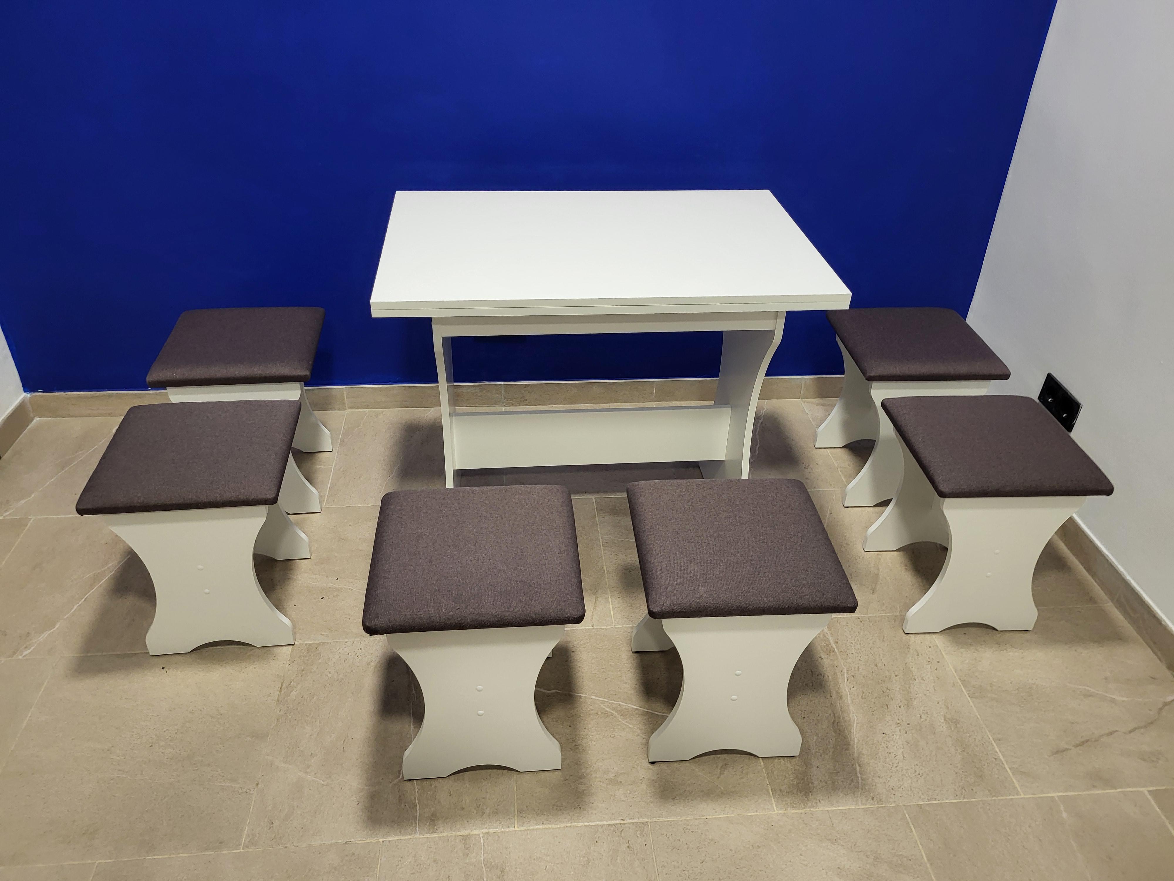 Стіл розкладний та 6 табуреток Сімейний Білий/Бонус Нова (S6T-B-BN)