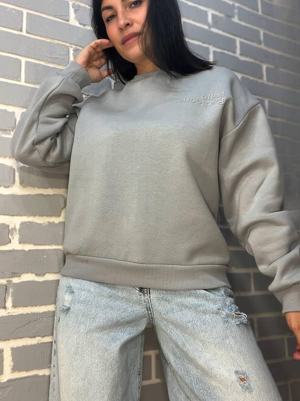 Свитшот женский PEPPER MINT 24-15 оверсайз удлиненный утепленный флис M Серый (962) - фото 6 Свитшот женский PEPPER MINT 24-15 оверсайз удлиненный утепленный флис M Серый (962) - фото 6