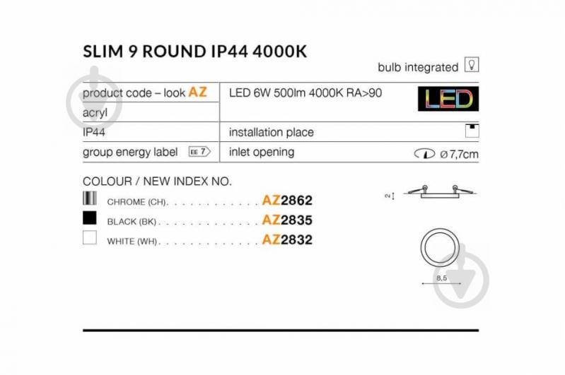 Точковий світильник AZzardo SLIM 9 ROUND IP44 4000K AZ2832 - фото 2