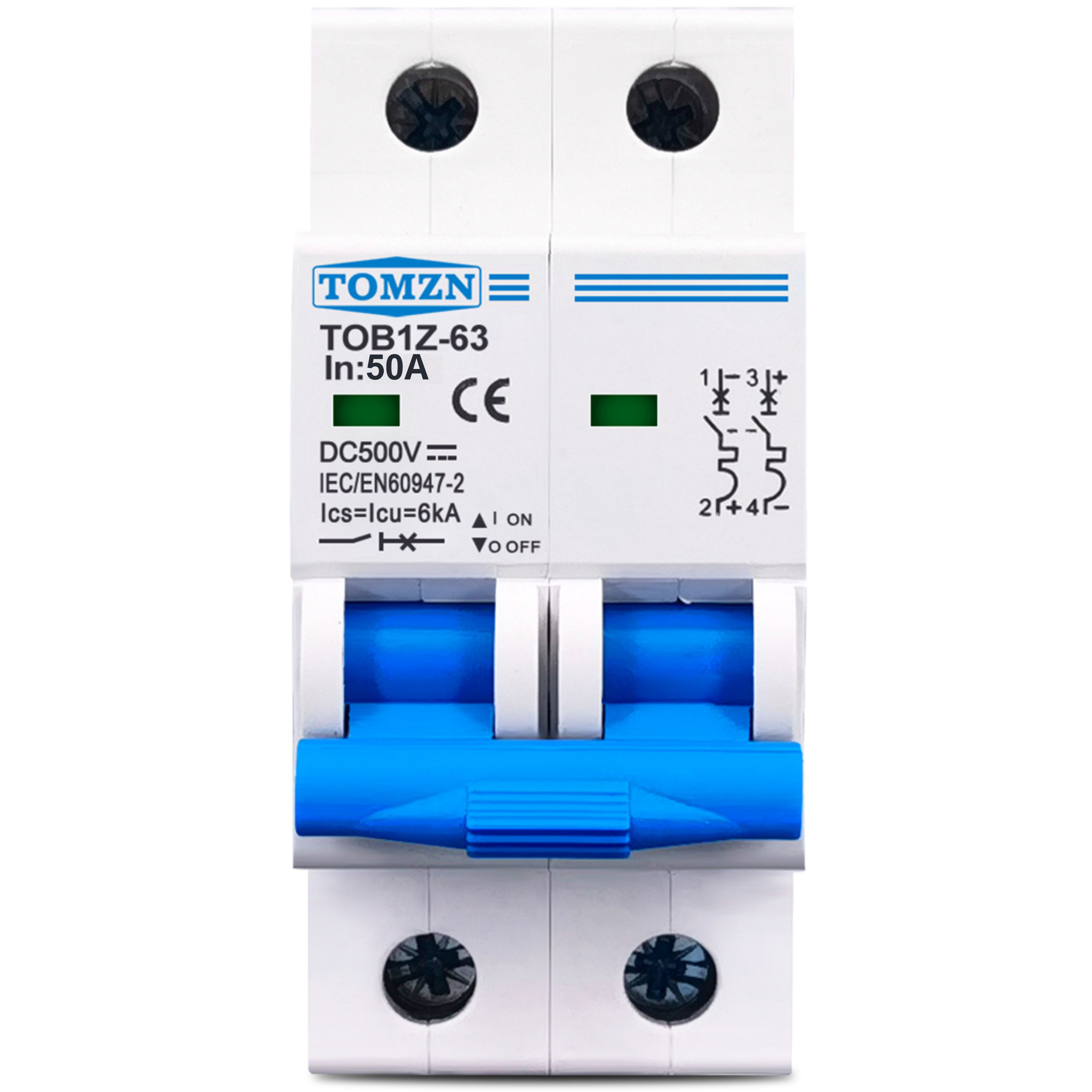 Автоматический выключатель постоянного тока 50 А двухполюсный TOMZN TOB1Z-63 50A 2P DC MCB 500 V (2831187597)
