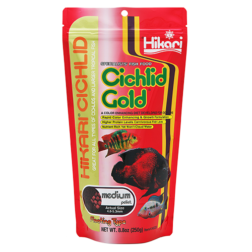 Корм Hikari Cichlid Gold M для цвета хищных цихлид и ярких рыб 15-30 см/гранулы 4,8-5,3 мм/250 г (04328)
